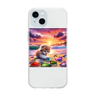 yunakiziの夕日の中シーガラスで遊ぶ子猫 Soft Clear Smartphone Case