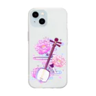 綾錦工房 りこりすの三味線 -雪月花-【牡丹】 Soft Clear Smartphone Case