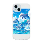snow-birdの海で遊ぶイルカたちの楽しい風景 Soft Clear Smartphone Case