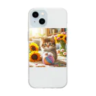 39キリリンの毛糸に手を置いている猫 Soft Clear Smartphone Case