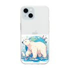 れいのホッキョクグマの冒険：地球を背景に未来へ進む姿 Soft Clear Smartphone Case