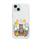 MIdesignの花と猫 Soft Clear Smartphone Case