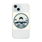 Cool Japanese CultureのMinimalist Traditional Japanese Motif Featuring Mount Fuji and Seigaiha Patterns Soft Clear Smartphone Case