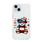 HappyFaceMarketのアメリカ独立記念日テディベア Happy 4th of July Soft Clear Smartphone Case