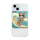 ハワイライフのSURFING猫（女の子バージョン） ソフトクリアスマホケース