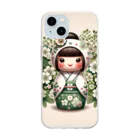 ぷぷオレンジのkokeshi dolls白い花 Soft Clear Smartphone Case