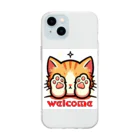 kk-welcomeの肉球で目隠し猫ちゃん Soft Clear Smartphone Case