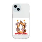 kk-welcomeの楽しく笑う肉球の猫ちゃんⅡ Soft Clear Smartphone Case