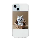 enercoの折り紙　バスケットに入っている猫 Soft Clear Smartphone Case