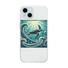 海の幸のウミガメと水流 Soft Clear Smartphone Case