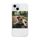 kokin0の足を広げて座る犬 Soft Clear Smartphone Case