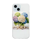 OkometoOmochiの紫陽花とポップコーン Soft Clear Smartphone Case