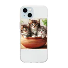 YFCの土鍋に可愛い親子猫が3匹④ Soft Clear Smartphone Case