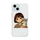 aqua-roomのさくらと小さな子ネズミ - イラスト: さくらとタロウが一緒に微笑んでいる場面 Soft Clear Smartphone Case