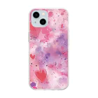 オンラインショップイエローリーフのハート　赤　ピンク　紫　可愛い Soft Clear Smartphone Case