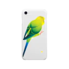 中原じゅん子グッズ店のiPhoneXまでクリアしがみつきインコ 黄 Soft Clear Smartphone Case