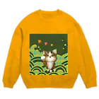 シカミカ商店の招きお銀さんに波千鳥（チェック） Crew Neck Sweatshirt