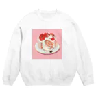 オコジョとエナガのオコジョとエナガ　いちごケーキもぐもぐ Crew Neck Sweatshirt