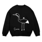 傘場の店の傘つきの鶴/白抜きの黒縁 Crew Neck Sweatshirt