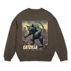 HappyFaceMarketのゴジラになりたい猫 CATZILLA Crew Neck Sweatshirt