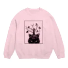 ブティック萌の猫とフクロウ Crew Neck Sweatshirt