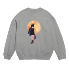 キッズモード某の月と黒ワンピの女の子 Crew Neck Sweatshirt