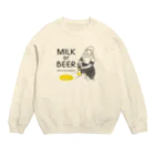 ビールとアート TM-3 Designの名画 × BEER（牛乳を注ぐ女・牛乳かビールか、それが問題だ。）黒線画 Crew Neck Sweatshirt