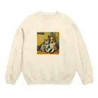 garireoのゴッホが描いたような仲良しの猫と犬 Crew Neck Sweatshirt