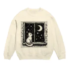 キキの夜空を眺める白猫 Crew Neck Sweatshirt