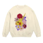 prunelleのインコと花 Crew Neck Sweatshirt