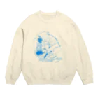 オカヤイヅミのホットサンドと架空の猫_青 Crew Neck Sweatshirt