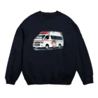 消防 と ねこちゃんの救急車と救急隊のにゃんこ Crew Neck Sweatshirt