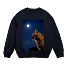 シッポ追いの猫写真店のつきねこ Supermoon Crew Neck Sweatshirt