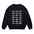 猫と釣り人のドット絵(TANSUIGYO_1) Crew Neck Sweatshirt