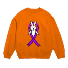 しろくま屋のパープルリボン・うさぎ Crew Neck Sweatshirt