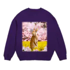 うさぎのうみちゃんねるショップのお花見うさぎ-うさぎのうみ Crew Neck Sweatshirt