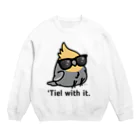 Cody the LovebirdのChubby Bird サングラスをかけたオカメインコ Crew Neck Sweatshirt