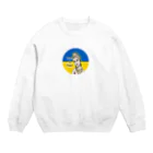 諭苑のSUZURI店のLove＆Peace観世音菩薩ウクライナ国旗背景 Crew Neck Sweatshirt
