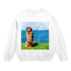 the dog is ⚫︎⚫︎ing ✖️✖️のthe dog is fishing fish Crew Neck Sweatshirt