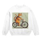まもる@動画編集者の自転車に乗る猫 Crew Neck Sweatshirt