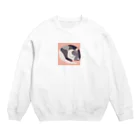 銀の時の寝ている猫のイラスト Crew Neck Sweatshirt