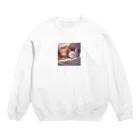 夫婦にゃんこの休日に布団から出てこない夫婦ネコ Crew Neck Sweatshirt