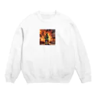 もふもふの火災現場の勇敢な消防士のグッズ Crew Neck Sweatshirt