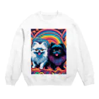 Pom-Dog'sのWhite&Black ポメラニアン Crew Neck Sweatshirt