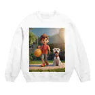 ワンダーワールド・ワンストップの男の子と愛らしいシュナウザー・ドッグ② Crew Neck Sweatshirt