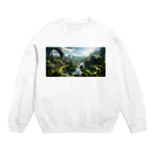 旨味教授といちごもちぷりんの未来都市 渓谷 Crew Neck Sweatshirt