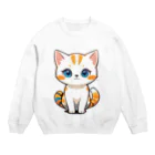 もふもふデザインストアのふんわり癒しのモフモフ猫 Crew Neck Sweatshirt