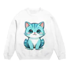 もふもふデザインストアの癒しのブルー猫グッズで、毎日を彩ろう Crew Neck Sweatshirt