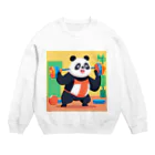 萌えキャラ大好きの筋トレをするパンダイラストのグッズ Crew Neck Sweatshirt