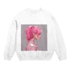 yn47のピンク髪の彼女 Crew Neck Sweatshirt